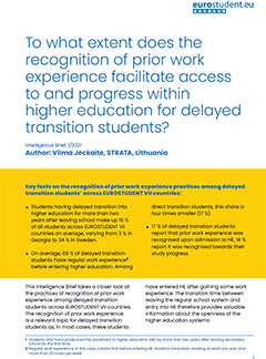 To what extent does the recognition of prior work experience facilitate access to and progress within higher education for delayed transition students?